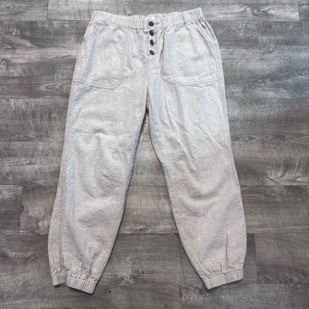 Easel 100% Ramie Light Beige Joggers Button Fly Womens Sz. L